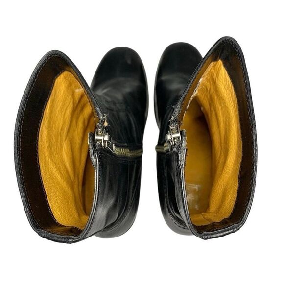 Frye Short Heeled Boots Leather Western Pull On Square Toe Size 6 Black Bootie - Picture 9 of 10